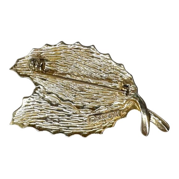 Vintage Exquisite Leaf Brooch Pin By Sarah Coventry Gold & Wood Accent Signed - Picture 3 of 6